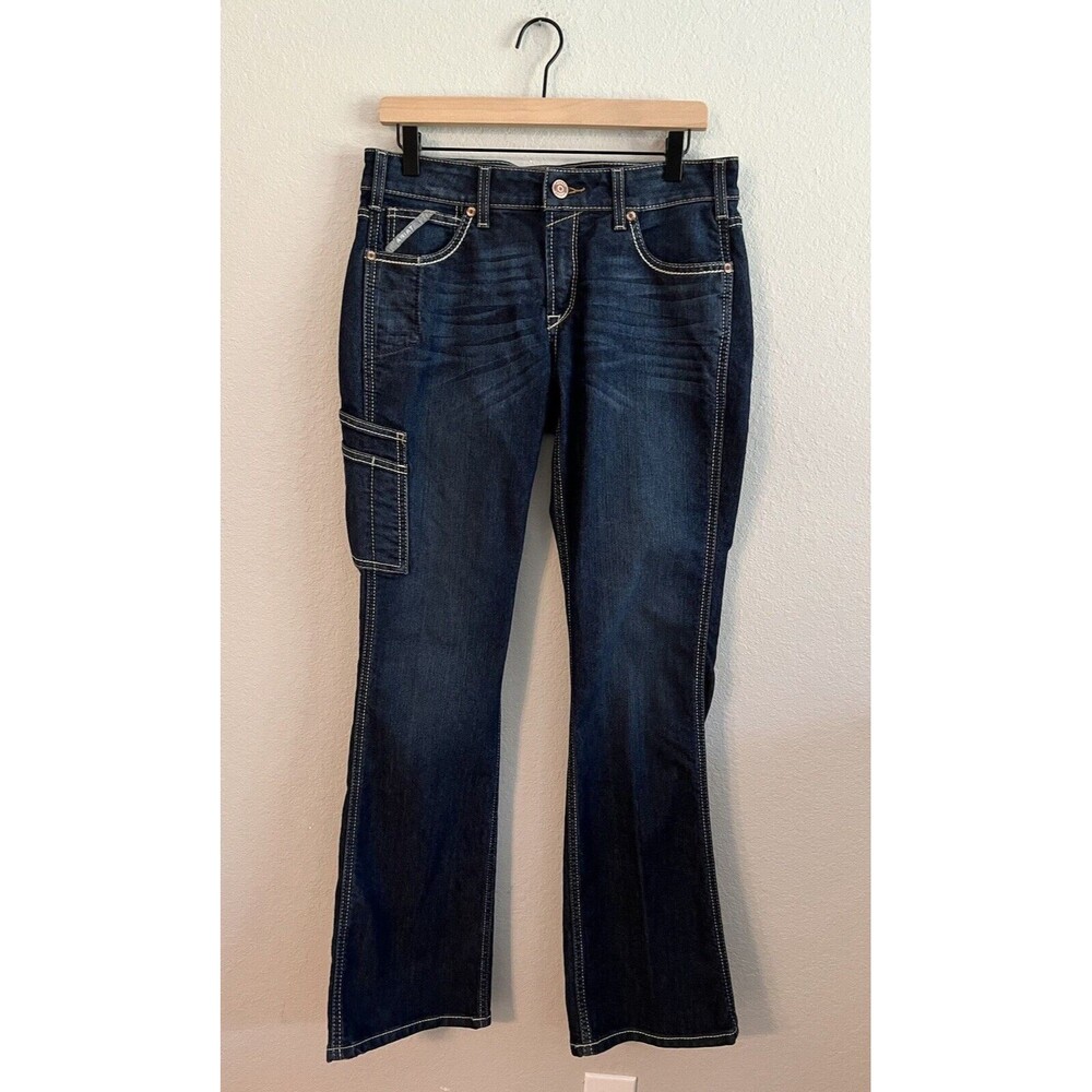 Ariat Jeans Womens 30 L Blue Rebar Midrise Bootcut Western Dark Wash Denim